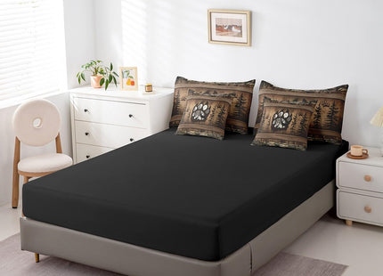 Erosebridal Rustic Farmhouse Bedding Sets,Country Camping and Hunting Twin Comforter Set with Sheets 7 Piece,Woodland Wildlife Bear Paw Deer Bed in A Bag for Boys Men,Cabin Lodge Bed Set