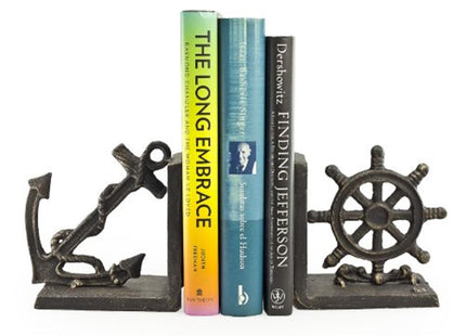 Danya B. ZI08303 Nautical/Coastal Home Decor - 2-Piece Metal Bookend Set with Anchor and Captain's Wheel