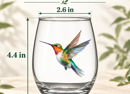 Hummingbird Stemless Wine Glasses Set of 4, Hummingbird Lovers Gifts for Women, Bird and Outdoor Lovers, 15oz Wine Glasses Gifts for Women, Floral Garden Lovers, Forest Birds Hummingbird Decor