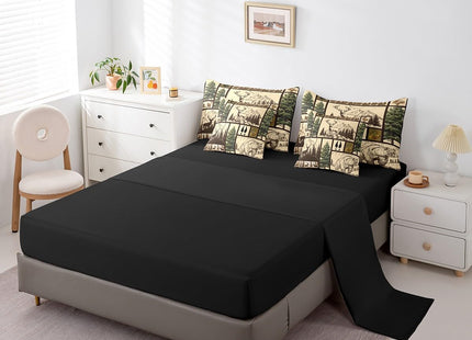 Feelyou Deer Bed in a Bag Twin Size Bear Comforter Set 7 Pieces Moose Wild Animal Rustic Cabin Country Tree Mountain Bedding Set Room Decor Brown Plaid Bed Set with Comforter, Sheet Set, Pillowcases