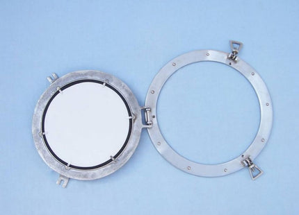Hampton Nautical Brushed Nickel Decorative Ship Porthole Nautical Mirror, 12"