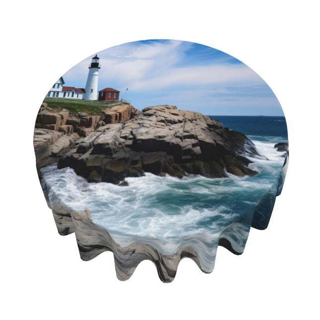 Nameapo Sea Lighthouse Tablecloth 60", Round Table Mat (Fit for 20" - 47" Table) for Dinning, Family Gatherings Home Decor