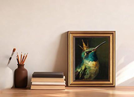 Whimsical Hummingbird Gold Framed Canvas Wall Art 8x10
