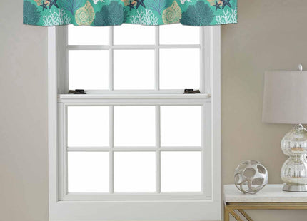 Coastal Valance Curtains for Windows Starfish Shellfish Kitchen Curtains Window Treatment Aqua Green Beach Coral Curtain Rod Pocket Valances for Kitchen Bathroom Living Room 54x18 inch, 1 Panel