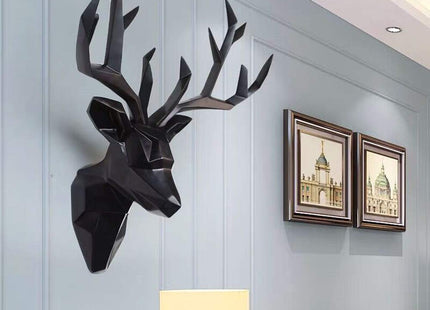 YJ Home Deer Head Wall Art - Geometrial Deer Head Sculpture Home Decor (Black, XL)