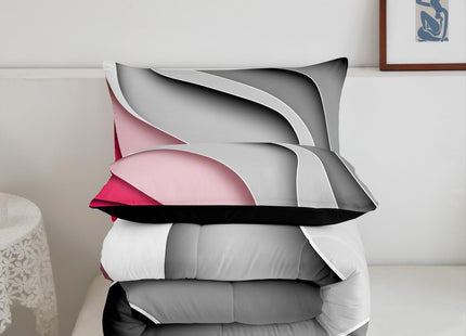 Erosebridal Minimalism Sea Comforter Twin Abstract Bedding Set for Girls Women, Modern Aesthetic Bedding Comforter Sets Summer Beach Duvet Insert, Pink Black Striped Artwork Quilted Comforter 2pcs