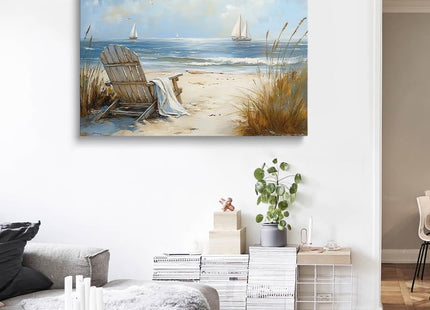 Peaceful Blue Sailboat Seascape Ocean Pictures Wall Decor Framed Coastal Landscape Beach Scene Wall Art Canvas Prints Sea Posters Beachy Scenery Artwork for Living Room Bedroom Bathroom (16"x24")