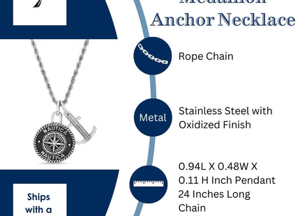 Nautica Stainless Steel Black Double Pendant Anchor Necklace for Men