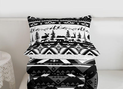 Feelyou Western Comforter Set All Season Southwestern Aztec Bedding Set with 1 Pillow Cases BearKids Toddler Bedclothes Deer Moose Bedroom Decor Wild Animals Grey Duvet Quilt