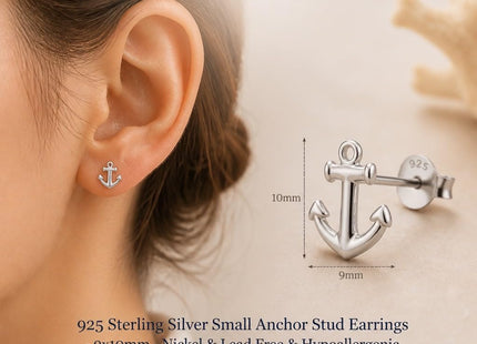 925 Sterling Silver Small Anchor Stud Earrings 16544