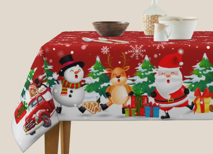Khope Xmas Square Tablecloth 54×54 Inch Water-Resistant Washable Fabric Reusable Cute Santa Claus Snowman Reindeer Snowflakes Table Cover for Decoration Indoor Outdoor Dining