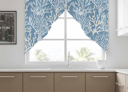 Lsrtoss Blue Coral Coastal Swag Valances for Windows, Ocean Nautical Kitchen Curtains 36 Inch Length 2 Panels Set, Beach Short Curtains for Small Windows Rod Pocket Cafe Curtains Drapes 28"x36"