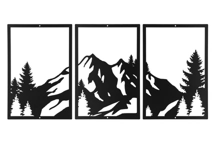 Sanwarm Wall Decor, 3 Pieces, Black Metal, for Home Mountain Woodland