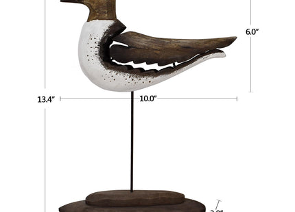 Aecipl Wooden Sea Bird Statue Seagull On Stand Decor Nautical Coastal Birds Sculpture Indoor Outdoor Animal Figurine Beach Themed Decoration Rustic Home Art for Bedroom Garden