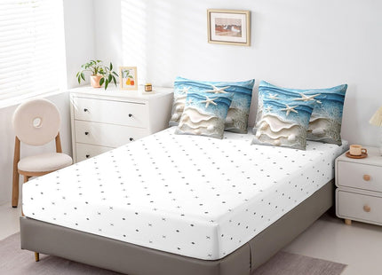 Erosebridal Ocean Beach Twin Comforter Set 7 Piece Coastal Nautical Bedding Set with Sheets Starfish Coral Shell Bed in A Bag for Kids Boys Girls Sea Waves Bed Set Beige Blue Bedroom Decor