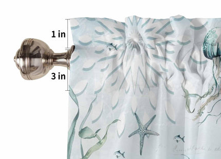 SODIKA Kitchen Curtain Valance for Windows Nautical Theme Seashell Starfish Coral Ocean Blue 1 Panel, 54 x 18 Inch Rod Pocket Valance Window Treatments Short Curtains for Bathroom Bedroom