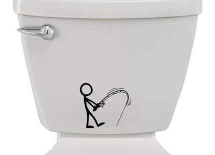 Bathroom Toilet Sticker Decal - Stick Figure Fishing - Funny Fun Home Decor