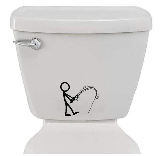 Bathroom Toilet Sticker Decal - Stick Figure Fishing - Funny Fun Home Decor