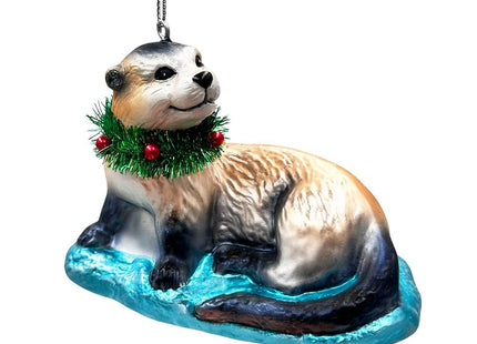 Cute Otter Glass Christmas Ornament, Exotic Animal Tree Decoration
