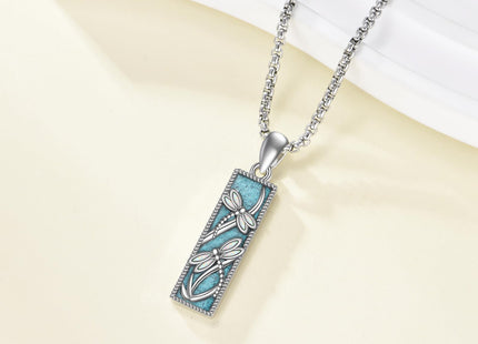 HHKPATOP Dragonfly Necklace 925 Silver Dragonfly Turquoise Bar Pendant