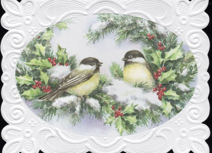 Poster Foundry Christmas Holiday Chickadee Birds Boxed Note Cards by Carol Wilson. 10 embossed 4x5 Die-Cut Notecards and Matching Envelopes in Decorative Gift Box with Magnetic Flap. NCPX2043