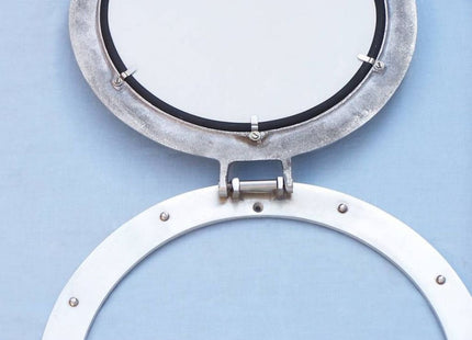 Hampton Nautical Brushed Nickel Decorative Ship Porthole Nautical Mirror, 12"