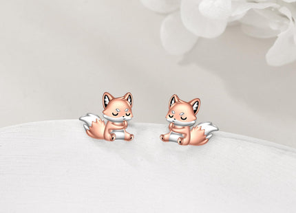Fox Earrings Sterling Silver Cute Animal Fox Stud Earrings for Women