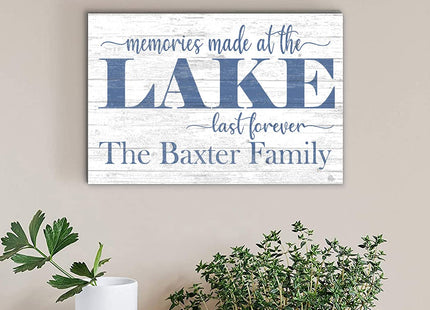 Lake House Sign Personalized with Family Name or House Name – “Memories Made at the Lake Last Forever” Wall Art – Cabin or Vacation Home Decor – Made in USA – 16.5" x 10.5"