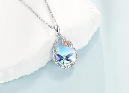 LUHE Dragonfly Necklace 925 Sterling Silver Moonstone Pendant Necklace Dragonfly Jewelry Gifts for Women