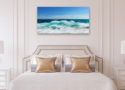 tigeridge Sea Beach Canvas Wall Art for Living Room Wall Decor Ocean Waves Canvas Pictures Blue Surfing Water Seagull Canvas Prints Artwork Office Home Wall Decorations Framed Ready to Hang 24" x 48"