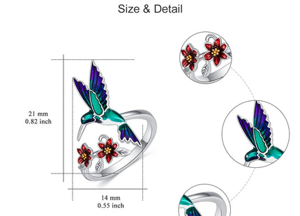LONAGO Hummingbird Ring for Women 925 Sterling Silver Hummingbird Adjustable Rings Animal Jewelry Gift Sise 6
