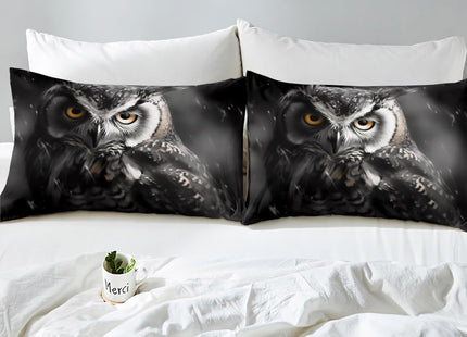 Erosebridal 3D Owl Bedding Queen Size Black and Grey Comforter Cover, Wild Animal Bed Set Cute Bird Duvet Cover, Woodland Wildlife Quilt Cover Animal Theme Black Room Decor 3pcs (Zipper Closure)