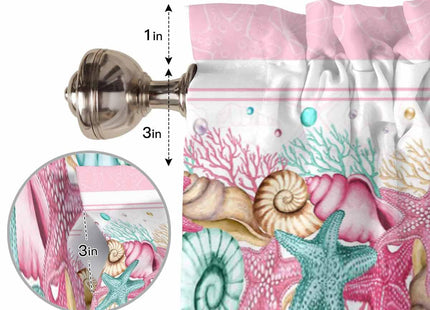 Vandarllin Coastal Beach Kitchen Curtains Valances for Windows Nautical Ocean Seashell Coral Starfish Rod Pocket Window Treatment for Kitchen/Living Room/Bedroom/Bathroom, 42" X 12", Pink Aqua Summer