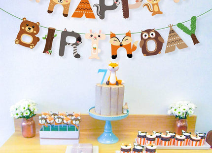 CC HOME Woodland Creature Birthday Banner,Woodland Animals Happy Birthday Forest Friend Animal Banner for Kids,Boys,Baby Shower,Birthday Party Decoration
