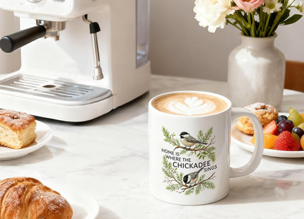WHTYEFZ Home Is Where the Chickadee Sings 11 oz Bird Ceramic Coffee Mug
