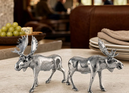 Vagabond House Moose Salt and Pepper Set - Rustic Pewter Shakers for Lodge Decor - 4.5 Inch Tall