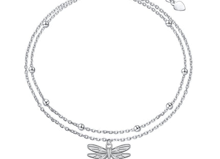 Dragonfly Layered Anklet 925 Sterling Silver Dragonfly Ankle Bracelet