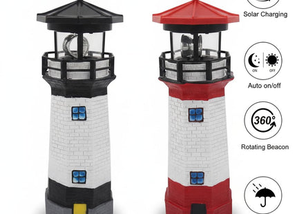 Trivolein LED Solar Powered Lighthouse, Indoor Outdoor Lighthouse with Rotating Beacon LED Lights, Courtyard Waterproof Landscape Lights for Garden Patio Landscape Outside Yard Gifts Black