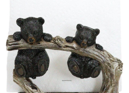 Ebros Rustic Forest 2 Black Bear Cubs Hanging On Tree Branch Kitchen Paper Napkin Holder Figurine 5.75"L Country Cabin Lodge Bear Family Decorative Statue