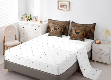 Manfei Rustic Deer Comforter Set 7 Pieces, Wild Animal Theme Bed Set for Boys Adults, Brown Wooden Plank Bedding Twin with 1 Comforter,1 Fitted Sheet,1 Flat Sheet,2 Pillowcases,2 Throw Pillow Cover