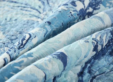 Autumn Dream Cotton Coastal Bedspread Quilt Sets Reversible Bedding Coverlet Sets Comforters, Fairytale Seaweed Blue Bedspread, Blue Ocean, Queen Size