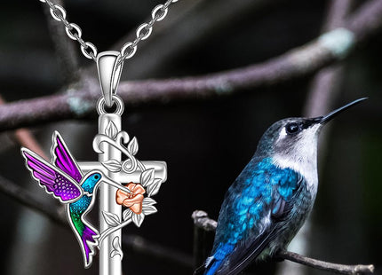 Fenthring Hummingbird Necklace for Women Cross Sterling Silver