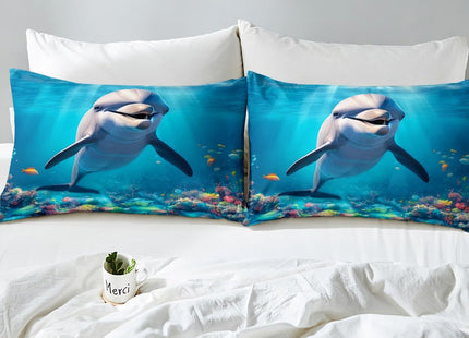 Erosebridal Kids Duvet Cover Queen Dolphin Bedding Set Ocean Animal Comforter Cover Mediterranean Style Quilt Cover Soft Luxury Microfiber Dolphin Pattern Ocean Park Theme Bedding Decor