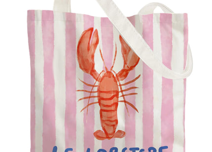 LZYRF Red Lobster Coastal Beach Tote Bag, Lobster Gifts Canvas Tote Bags for Women, Gifts for a Beach Lover, Pink Striped Crawfish Beachy Reusable Grocery Shopping Bag