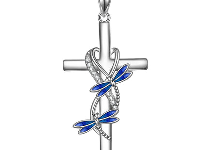 POPLYKE Dragonfly Cross Necklace for Mother Daughter 925 Sterling Silver Dragonfly Pendant Necklace for Sister Butterfly Jewelry Gifts for Grandma