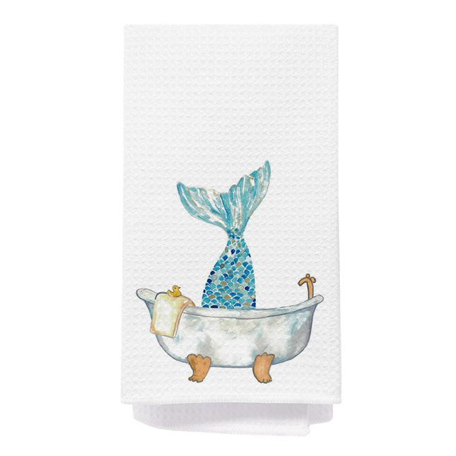 AQYIP Ocean Mermaid Bathroom Decor Hand Towels, Mermaid Gifts for Girls Women, Kids Girls Bathroom Decor, Blue Glitter Tail Decorative Hand Towels, Coastal Beach Kitchen Towels, 16x24 Inch