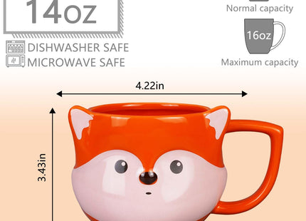ToCooTo Fox Mug, Ceramic Coffee Mug, 14 oz, Orange