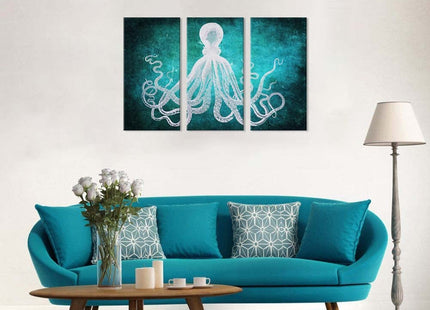 NAN Wind Modern Art Octopus Canvas Art Artwork Large Canvas Printing Canvas Wall Art Print Framed Ready to Hang(3 Panels) (8X16inchx3)