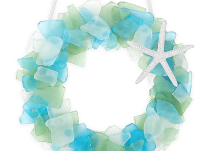 Sea Glass Wreath - Handmade 8.5 Inch Beach Wreath, Coastal Style Christmas Decor Wreaths for Home Decor, Door, Window, Kitchen Cabinet, Chair and Wall