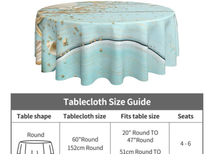 Giwawa Seashell Round Tablecloth, Summer Ocean Starfish on Blue Wooden Board Print, Coastal Beach Sand Circular Table Cover 60 Inch for Dining Kitchen Outdoor Parties Decor, Wrinkle Resistant Washable
